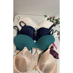Womens 34C Bra Set Of 4 Multicolor Lace & Patterned Designs